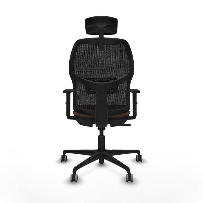 Silla de oficina Alfera con mecanismo Sincro tapizada con Tela color Marrón oscuro y malla color Negro. Equipada con lumbar 1D, Brazos 1D, Cabecero 2D y Ruedas 65 mm parqué Silla de oficina Alfera con mecanismo Sincro tapizada con Tela color Marrón oscuro y malla color Negro. Equipada con lumbar 1D, Brazos 1D, Cabecero 2D y Ruedas 65 mm parqué