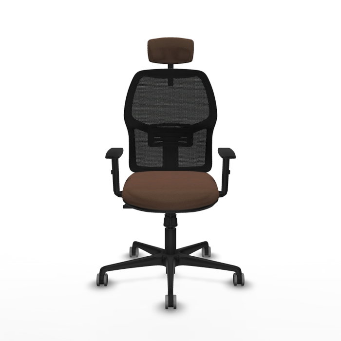 Silla de oficina Alfera con mecanismo Sincro tapizada con Tela color Marrón oscuro y malla color Negro. Equipada con lumbar 1D, Brazos 1D, Cabecero 2D y Ruedas 65 mm parqué Silla de oficina Alfera con mecanismo Sincro tapizada con Tela color Marrón oscuro y malla color Negro. Equipada con lumbar 1D, Brazos 1D, Cabecero 2D y Ruedas 65 mm parqué
