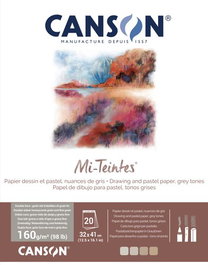 CANSON® MI-TEINTES® Bloc de Dibujo Encolado Tonos Grises 320x410 mm 160g (Set de 5)