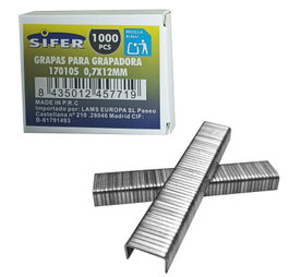 SIFER Grapas para Grapadora 17105-17110 07x12mm, Caja de 1000 Unidades