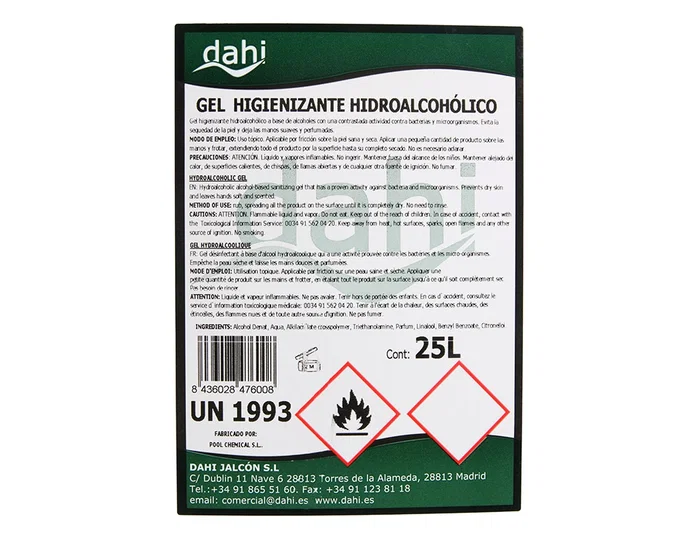 Dahi Gel hidroalcohólico higienizante para manos 25 litros
