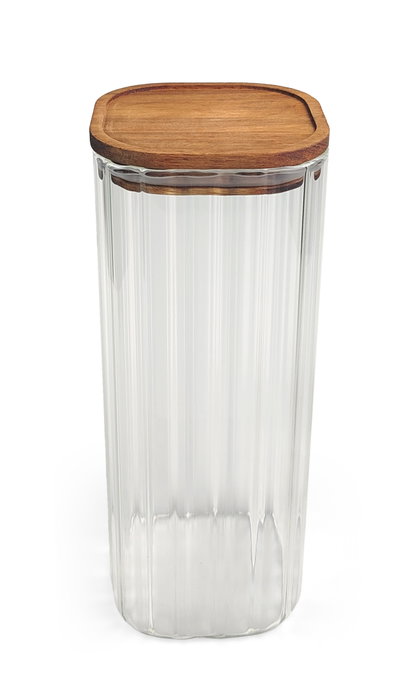 Inde Tarro Boro.Ottic.T/Acacia Cuad. 1650 ml - La Mediterran - Capacidad 1650ml, Medidas 10.2 x 10.2 x 25 cm (12 Unidades)