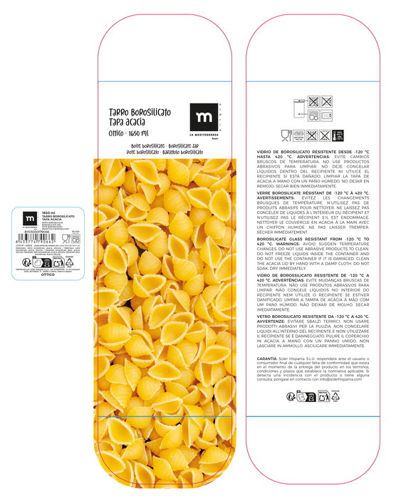 Inde Tarro Boro.Ottic.T/Acacia Cuad. 1650 ml - La Mediterran - Capacidad 1650ml, Medidas 10.2 x 10.2 x 25 cm (12 Unidades)