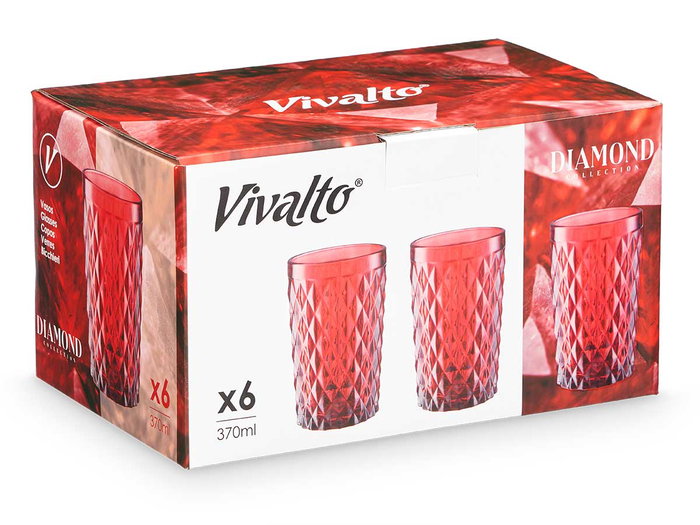 Vivalto Vaso Diamante Rojo 370 ml 8x12.5x8 cm (Set de 24)