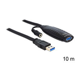 DeLOCK Cable de Extensión USB 3.0 Activo, 10 m, USB-A Macho a Hembra, USB 3.2 Gen 1, Negro