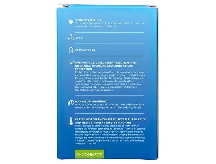 Q-connect Regleta Cubo 5 en 1 Directo a Pared, 5 Tomas de Corriente, 75x75x112mm