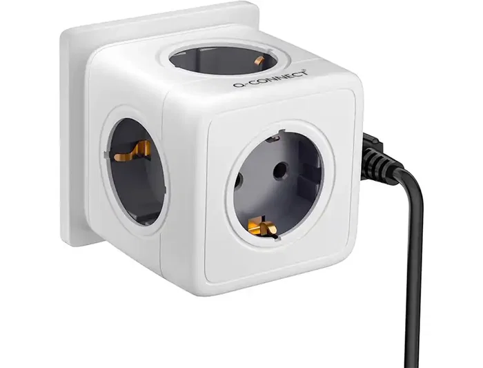 Q-connect Regleta Cubo 5 en 1 Directo a Pared, 5 Tomas de Corriente, 75x75x112mm