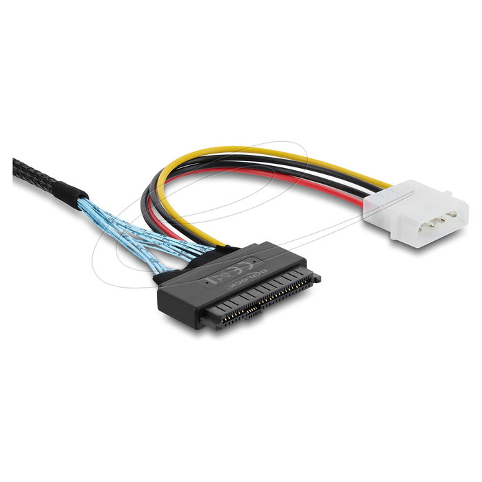 Delock Cable SAS SFF-8654 a 2x U.2 SFF1.Delock Cable SAS SFF-8654 a 2x U.2 SFF-8639 con alimentación Molex, PCIe 4.0, 0.5m - Ref: 82296