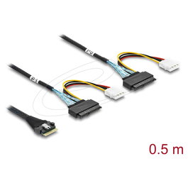 Delock Cable SAS SFF-8654 a 2x U.2 SFF1.Delock Cable SAS SFF-8654 a 2x U.2 SFF-8639 con alimentación Molex, PCIe 4.0, 0.5m - Ref: 82296