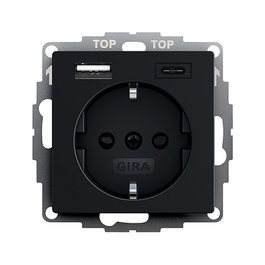 GIRA 2459005 Toma de corriente Schuko con USB 3.2 Gen 1 Negro Mate