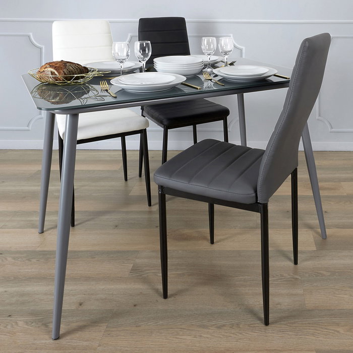 Home Deco Factory Mesa Comedor Cristal Gris Acero 110x70 cm Colección Essentiel