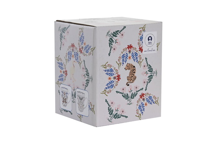 DKD Home Decor Taza Infusiones Moderno Garza y Tigre Multicolor Porcelana 380ml Pack 12 Unidades 9 x 11 x 12 cm