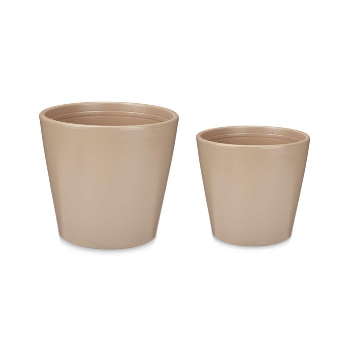 Ibergarden Set de 2 Macetas de Cerámica Cónica Beige