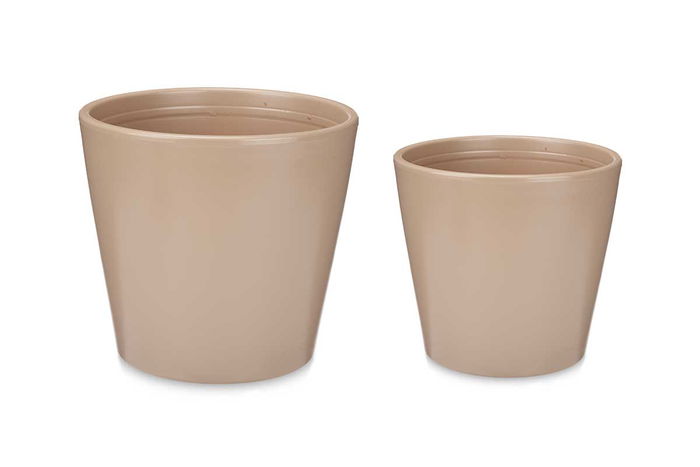 Ibergarden Set 2 Macetas Conica Ceramica Beige 22 cm y 28 cm