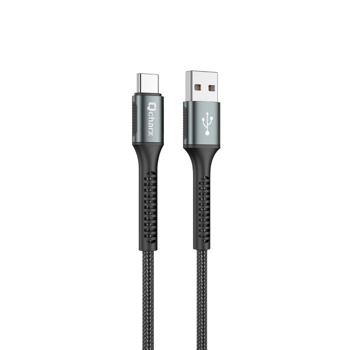 Qcharx Prague Cable USB-A a USB-C, 20W Carga Rápida y Datos, Aluminio, Reforzado y Resistente, Negro