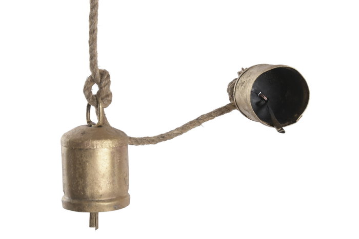 DKD Home Decor Campana de Hierro y Cuerda con 5 Campanas, Dorado