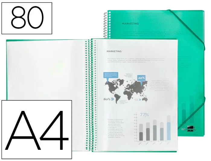 Liderpapel Carpeta escaparate con espiral verde con 80 fundas Din a4 Liderpapel Carpeta escaparate con espiral verde con 80 fundas Din a4