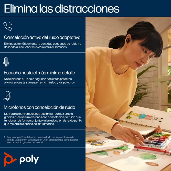 Poly Voyager Free 20 Auriculares Inalámbricos con Cancelación de Ruido y Carga Inalámbrica