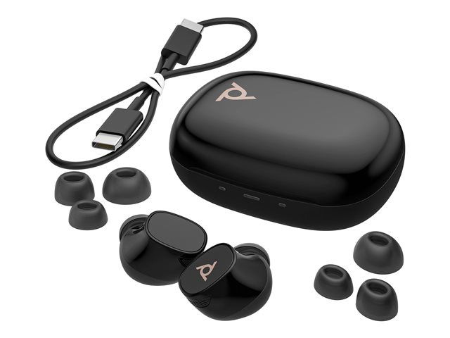Poly Voyager Free 20 Auriculares Inalámbricos Bluetooth con Cancelación Activa de Ruido (ANC), Hasta 42h Batería, Carga Inalámbrica Qi, Negro
