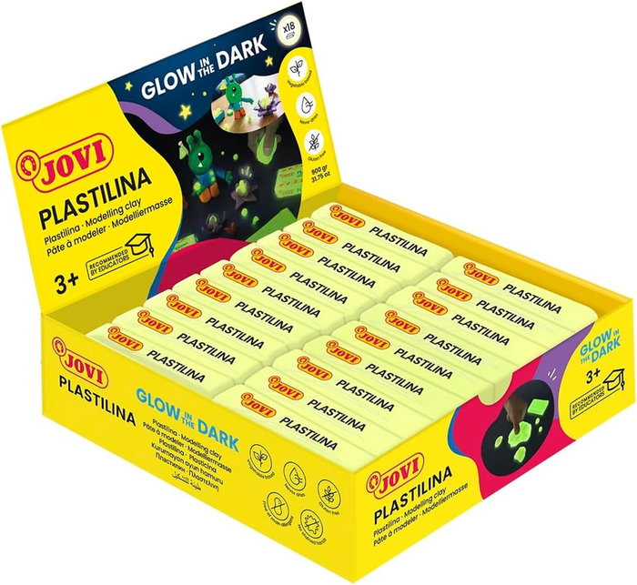 Jovi Plastilina 70 Amarilla que Brilla en la Oscuridad Caja de 18 Unidades