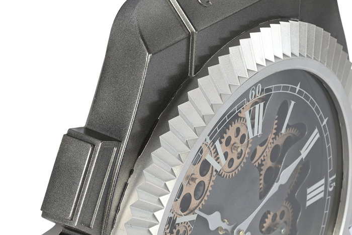 DKD Home Decor Reloj de Pared Loft Plateado Negro 6.4 x 50 x 47 cm