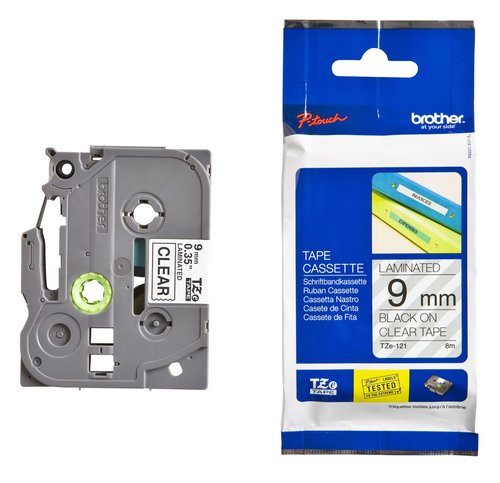 Brother TZe121 Cinta laminada transparente/negro 9 mm