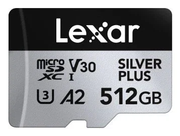Lexar Professional SILVER PLUS 512 GB MicroSDXC UHS-I Tarjeta de Memoria, 205 MB/s Lectura, 150 MB/s Escritura, Clase V30 A2 - LMSSIPL512G-BNANG