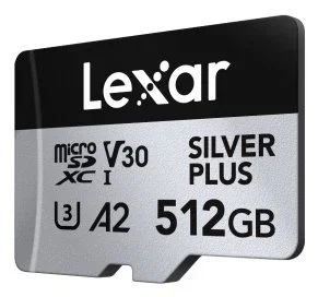 Lexar Professional SILVER PLUS 512 GB MicroSDXC UHS-I Tarjeta de Memoria, 205 MB/s Lectura, 150 MB/s Escritura, Clase V30 A2 - LMSSIPL512G-BNANG