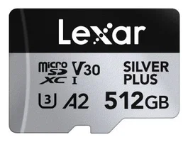 Lexar Professional SILVER PLUS 512 GB MicroSDXC UHS-I Tarjeta de Memoria, 205 MB/s Lectura, 150 MB/s Escritura, Clase V30 A2 - LMSSIPL512G-BNANG