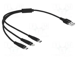 DeLOCK Cable de carga 3 en 1 USB-A a Lightning/Micro USB/USB-C 30 cm Negro