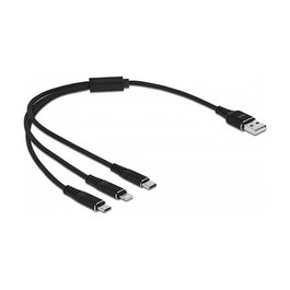 Delock Cable de Carga USB 3 en 1, Tipo-A a Lightning / Micro USB / USB Type-C, 0.3 m (30 cm) Negro, para Carga Rápida, Ref. 30 cm schwarz