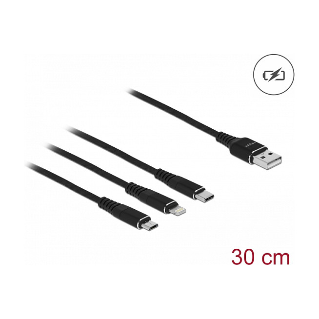 DeLOCK Cable de carga 3 en 1 USB-A a Lightning/Micro USB/USB-C 30 cm Negro DeLOCK Cable de carga 3 en 1 USB-A a Lightning/Micro USB/USB-C 30 cm Negro