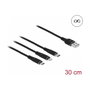 DeLOCK Cable de carga 3 en 1 USB-A a Lightning/Micro USB/USB-C 30 cm Negro
