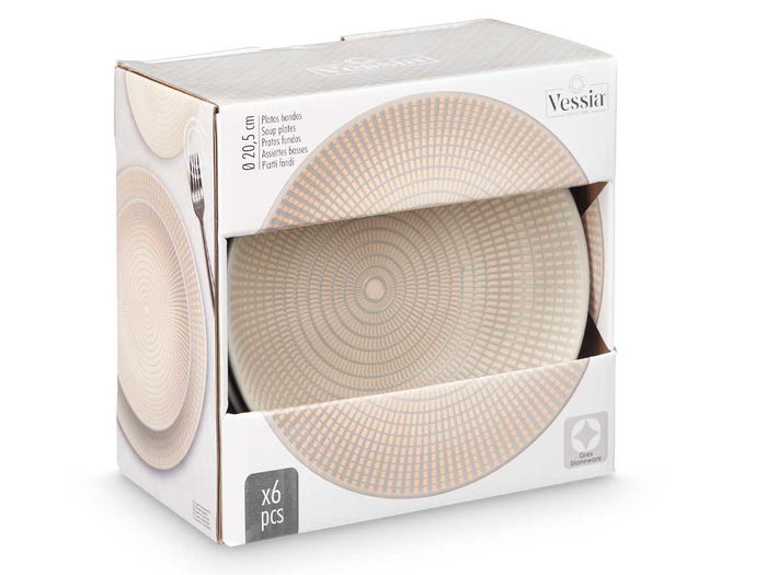 Vessia Plato Hondo Grabado Gris 20.5 cm Ceramica (Set de 24)