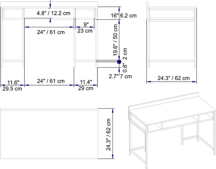 Hanah Home Mesa de Estudio Blanca 119.5cm x 65.2cm x 62cm Melamina Patas Metálicas