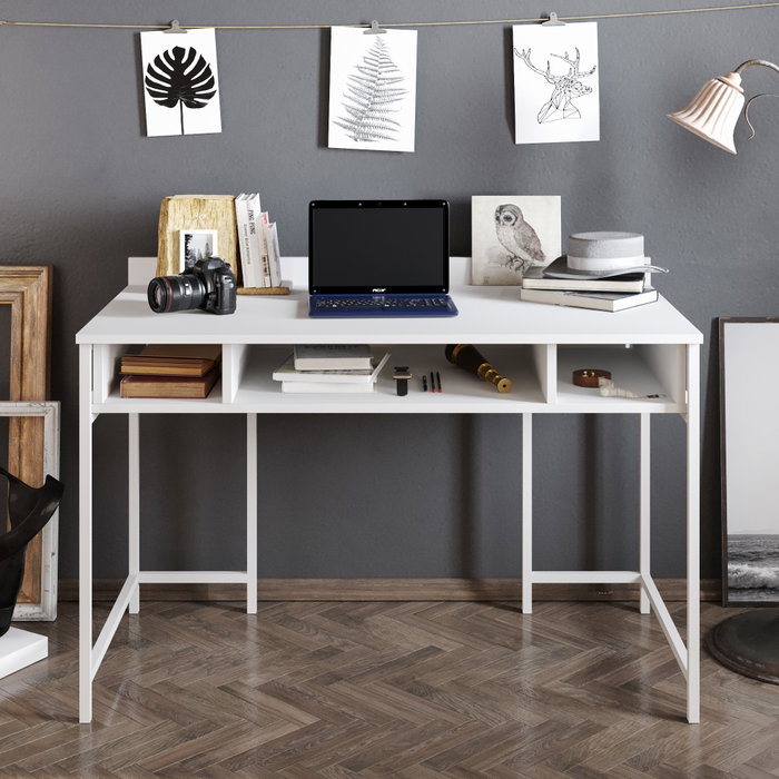 Hanah Home Mesa de Estudio Blanca 119.5cm x 65.2cm x 62cm Melamina Patas Metálicas