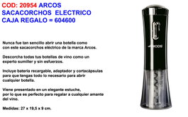 ARCOS Sacacorchos Eléctrico Caja Regalo