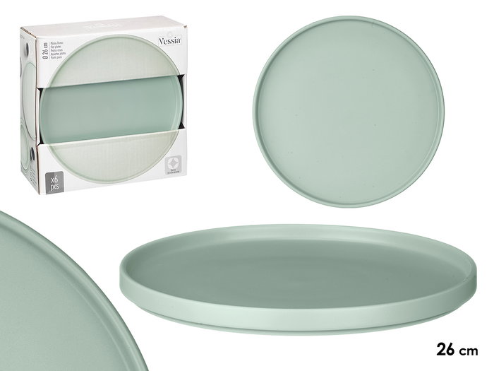 Vessia Plato Llano Liso 26 cm Verde Ceramica (Set de 12)
