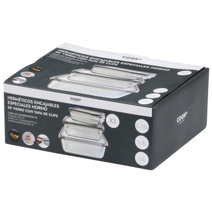Cook Concept Juego de 3 Herméticos Horno Cristal con tapa 1,8L 0,8L 0,35L Cook Concept Juego de 3 Herméticos Horno Cristal con tapa 1,8L 0,8L 0,35L
