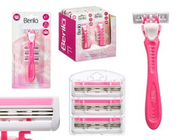 Berilo Maquinilla de Afeitar con 4 Recambios de 3 Hojas Rosa