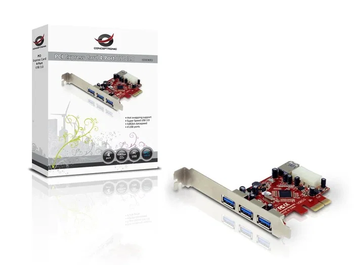 Conceptronic C4USB3EXI Controladora USB 3.2 Gen 1 con 3 Puertos Externos y 1 Interno