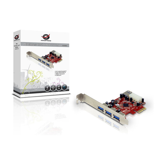 Conceptronic C4USB3EXI Tarjeta PCIe con 3 puertos USB 3.0 externos y 1 interno
