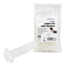 LogiLink Pack de 100 bridas de sujeción con marcador, PA66, 2,5 mm x 100 mm, transparente