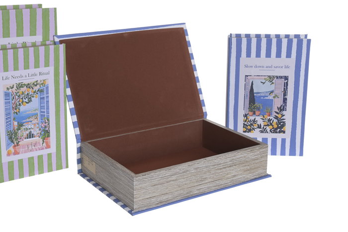 DKD Home Decor Set de 2 Cajas Libro de Rayas en Colores Surtidos