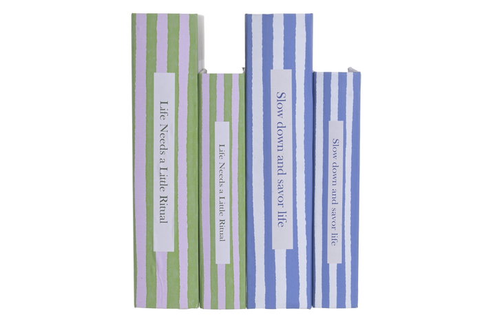 DKD Home Decor Set de 2 Cajas Libro de Rayas en Colores Surtidos