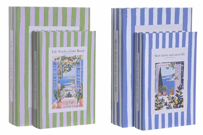 DKD Home Decor Set de 2 Cajas Libro de Rayas en Colores Surtidos