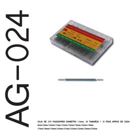 SAMI Caja de Pasadores con Doble Muelle, Diámetro 1.5 mm, Conjunto de 18 Piezas en Tamaños de 8 mm a 25 mm
