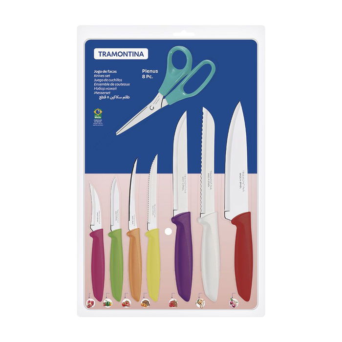 Tramontina Juego de Cuchillos de Cocina 8 Piezas Acero Inoxidable con Mango de Polipropileno Colores Surtidos
