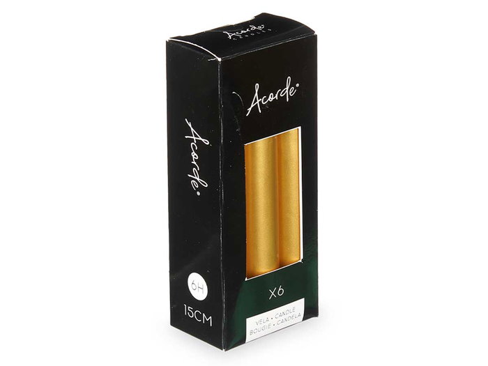 Acorde Set 6 Cirios Oro 15 cm Duración 6 Horas (6 x 4 x 15 cm) (Set de 12)