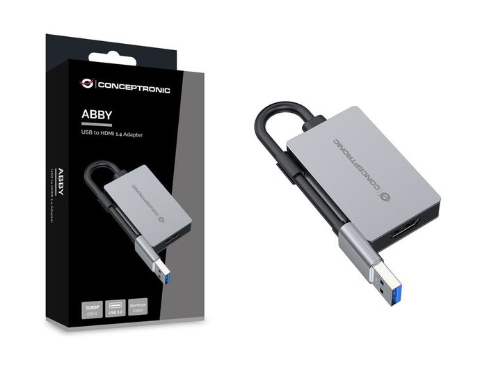 Conceptronic ABBY22G Adaptador USB 3.0 a HDMI Gris, Soporta 1080P 60Hz